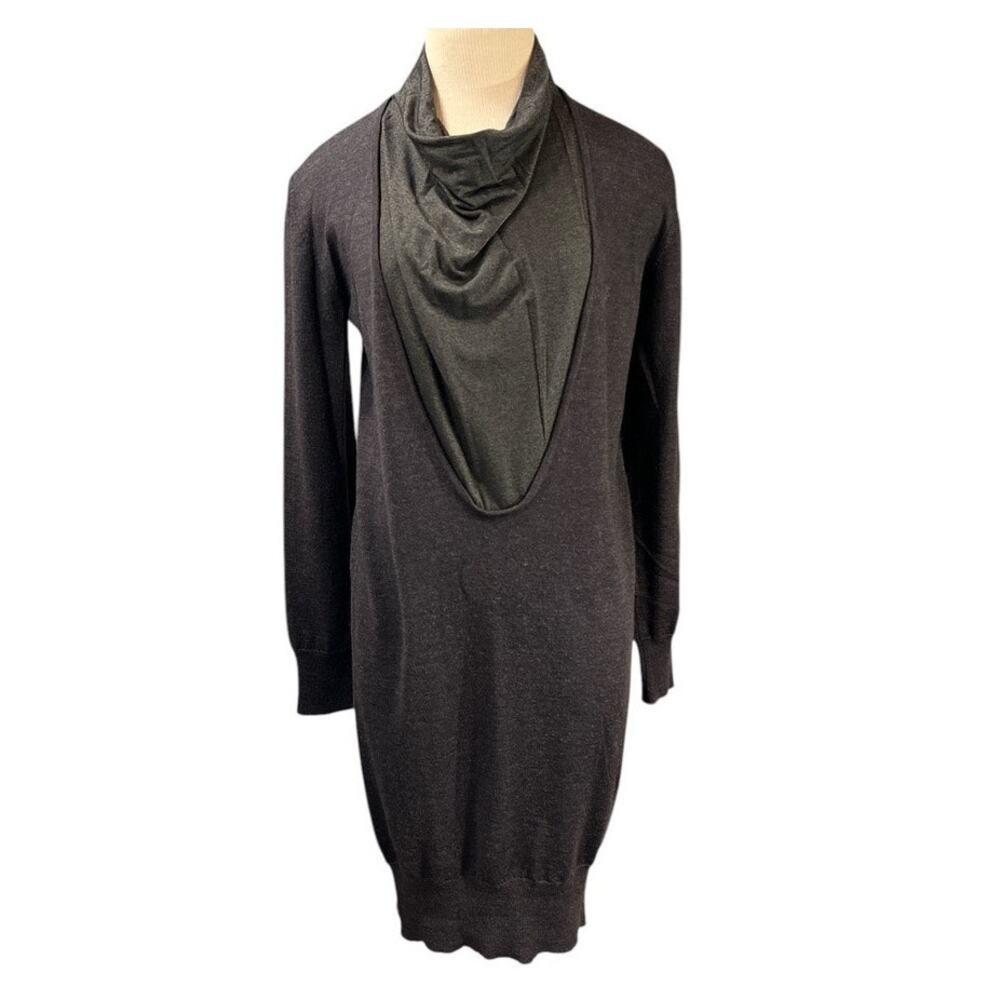 Vintage Max Mara Studio Wool Cocoon Cowl Neck Dress Size M Gray Metallic FLAWS